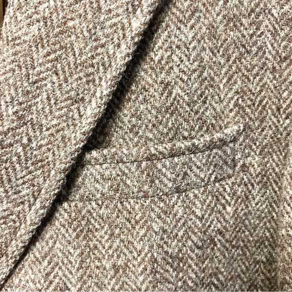 Norm Thompson Harris Tweed Blazer Vintage Herringbone Wool Tan Brown Abt Size 42 - Picture 5 of 10